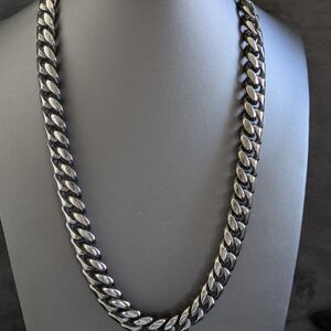 Chunky Black and Silver Curb Chain Necklace